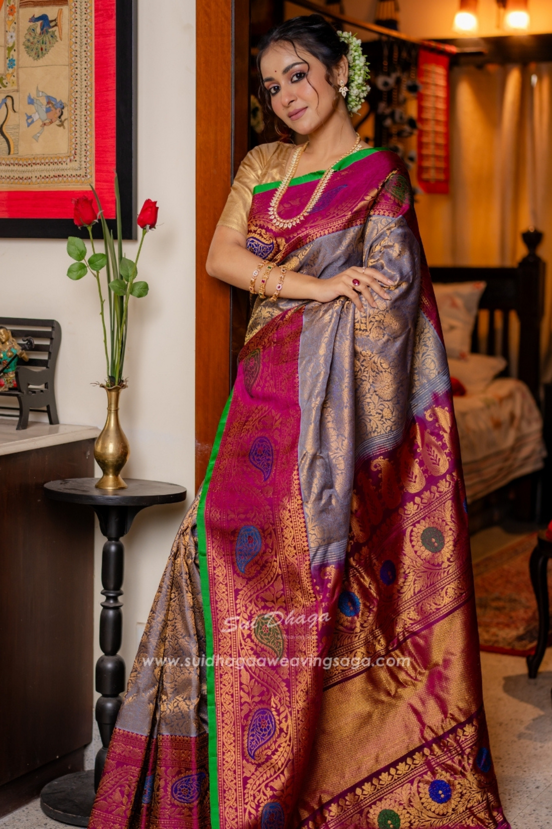 Dual-Tone Brocade Meenakari Paithani Saree