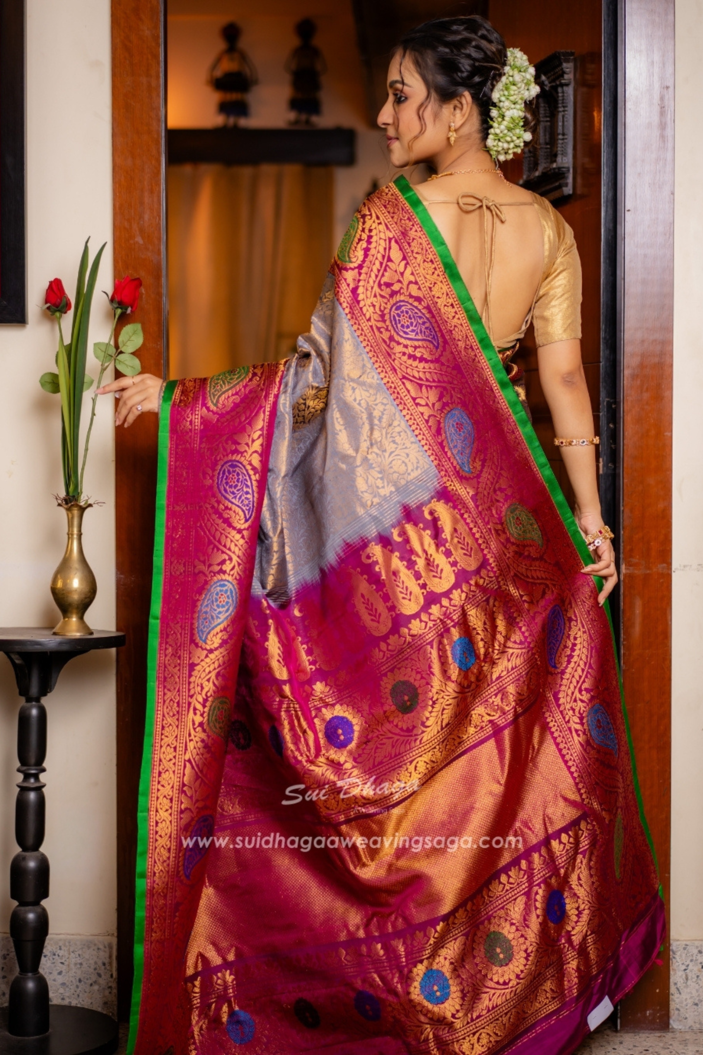 Dual-Tone Brocade Meenakari Paithani Saree