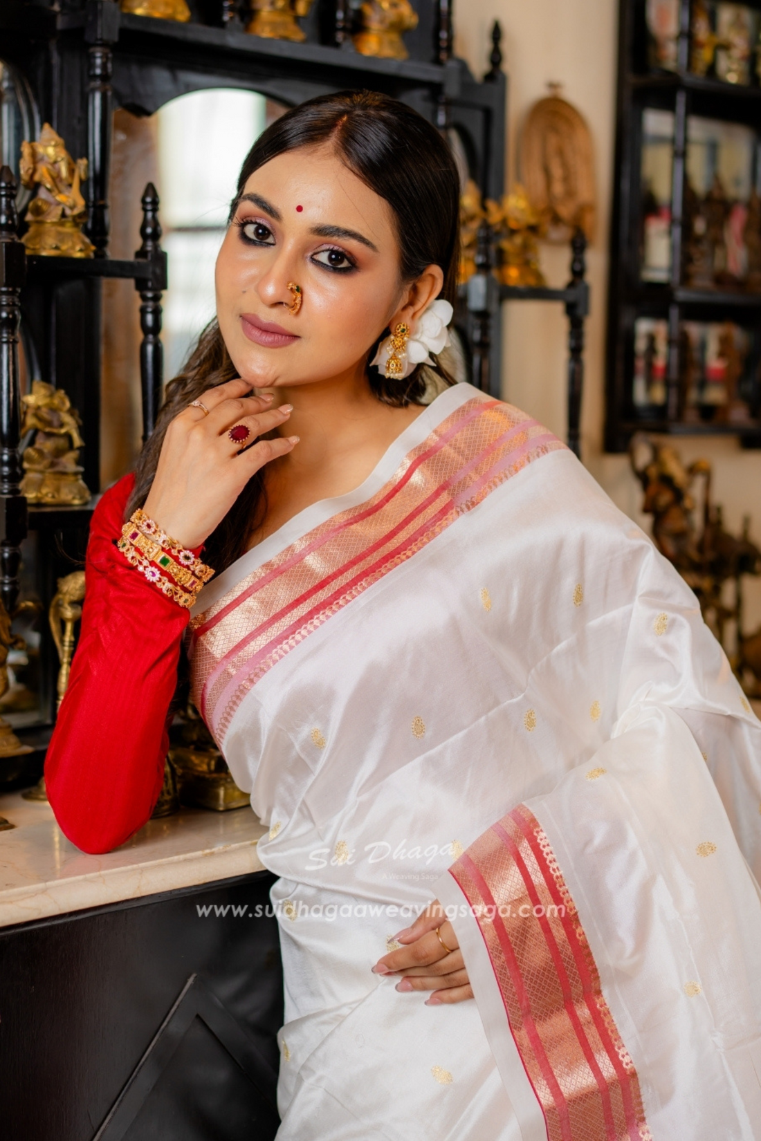 Paithani White Pure Silk Saree