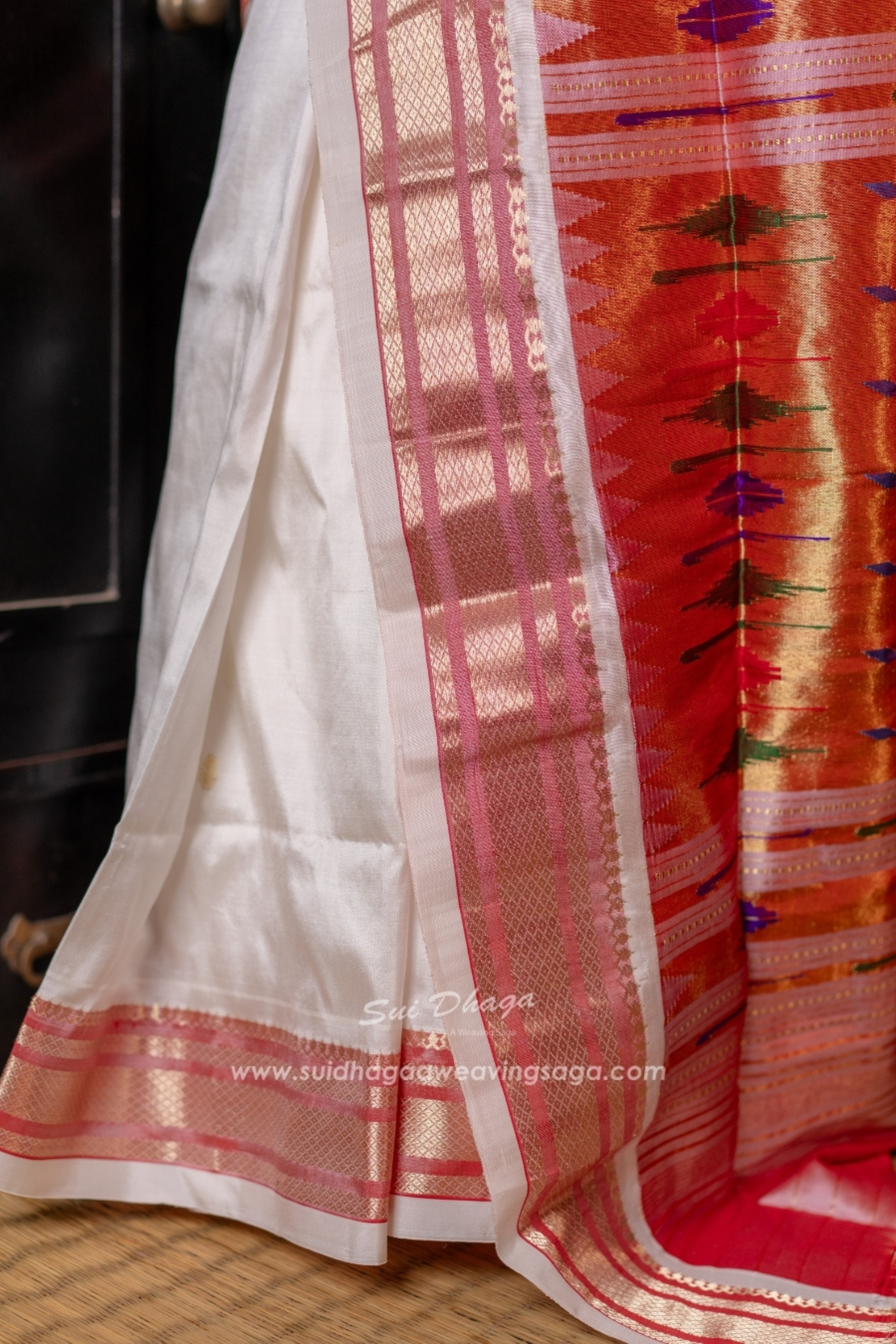 Paithani White Pure Silk Saree