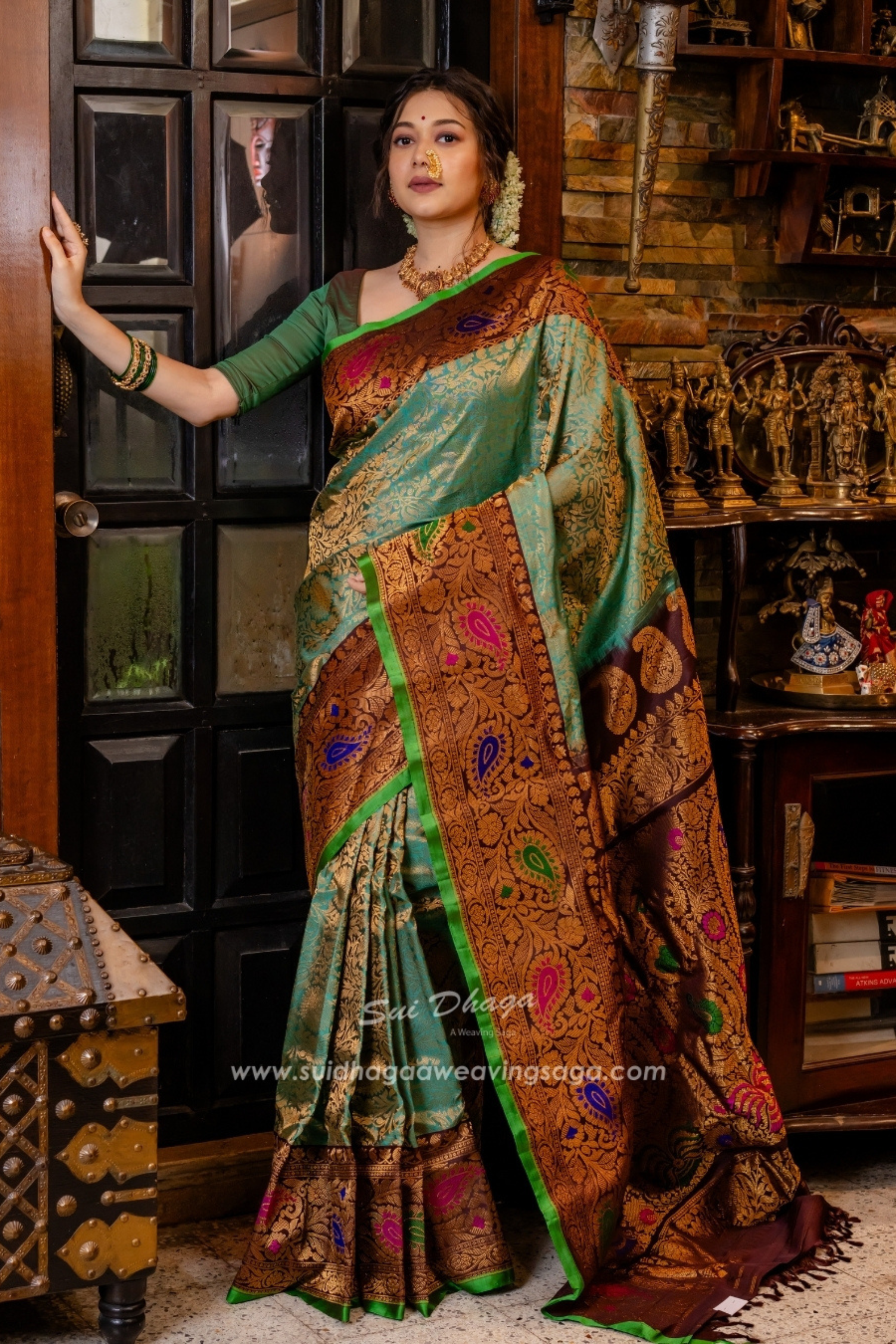 Dual-Tone Brocade Meenakari Paithani Saree