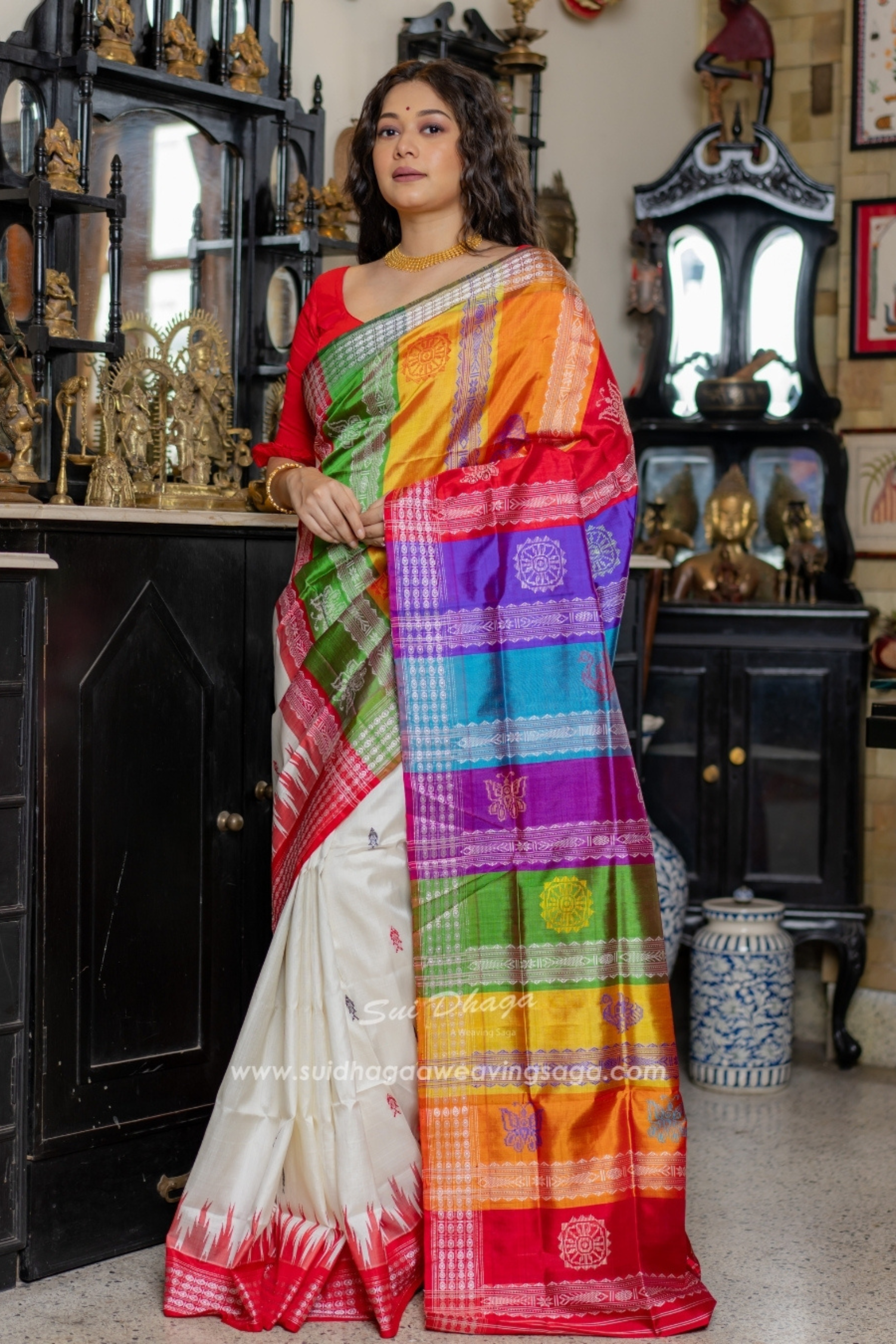 Berhampuri Ganga Jamuna Double Pallu Pure Silk Saree