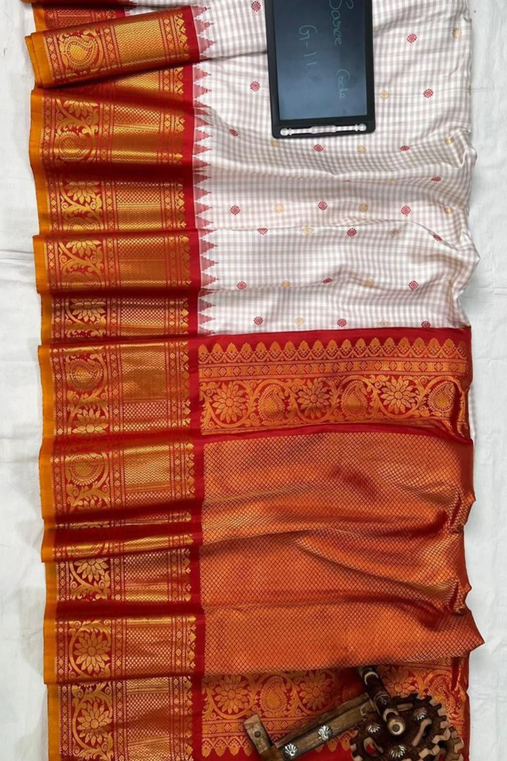 Classic Checks & Butta Gadwal Pure Silk Handloom Saree
