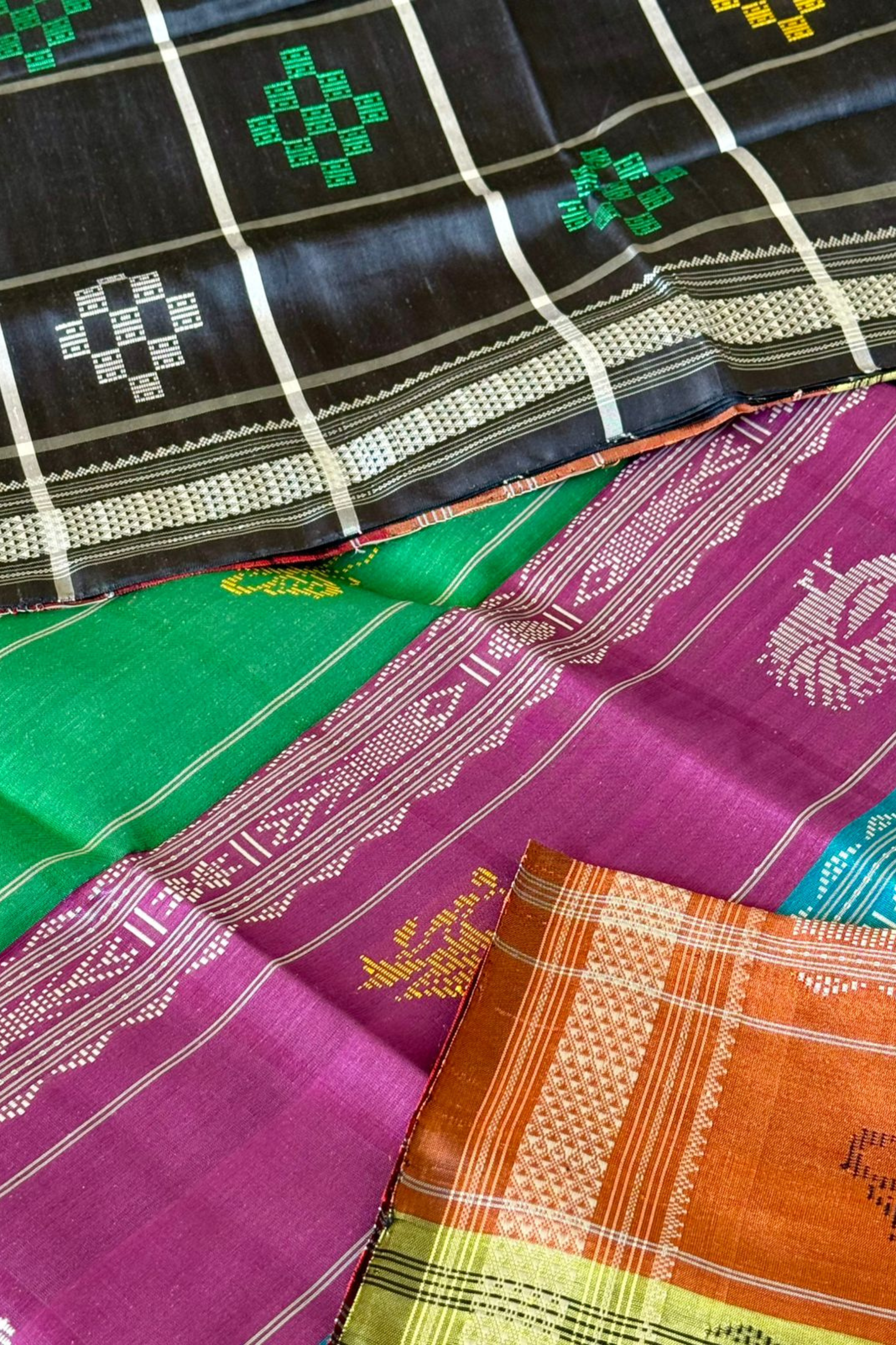 Black Checkered Passapali Double Pallu Berhampuri Silk Saree