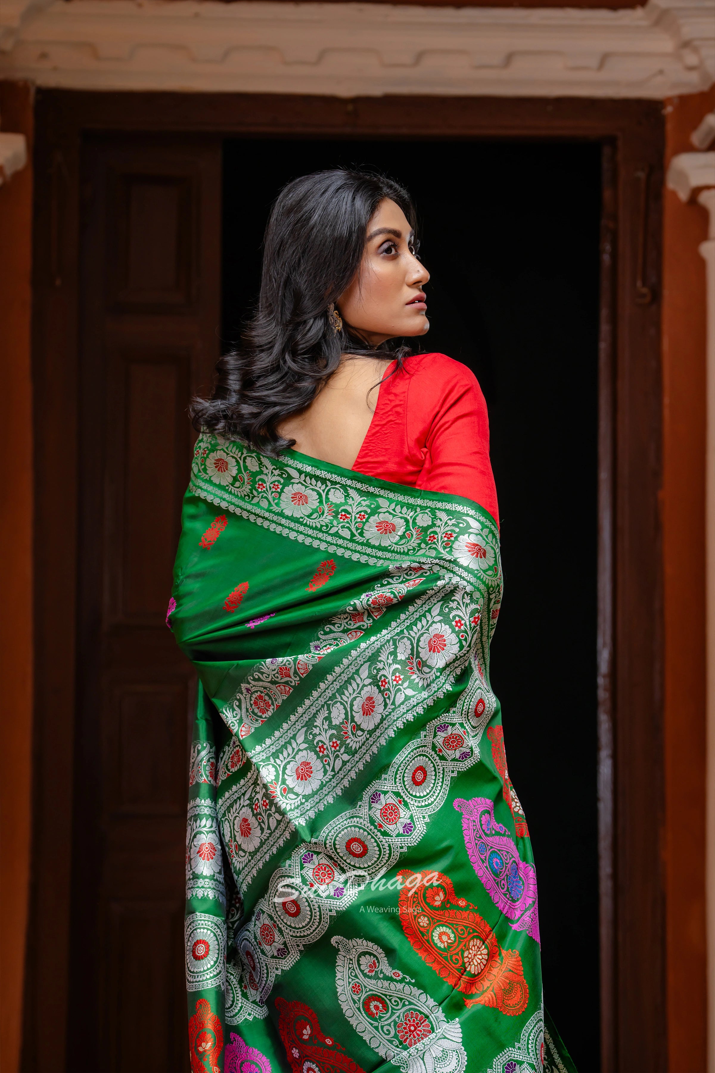 Bottle Green coloured Revival butta Baluchuri